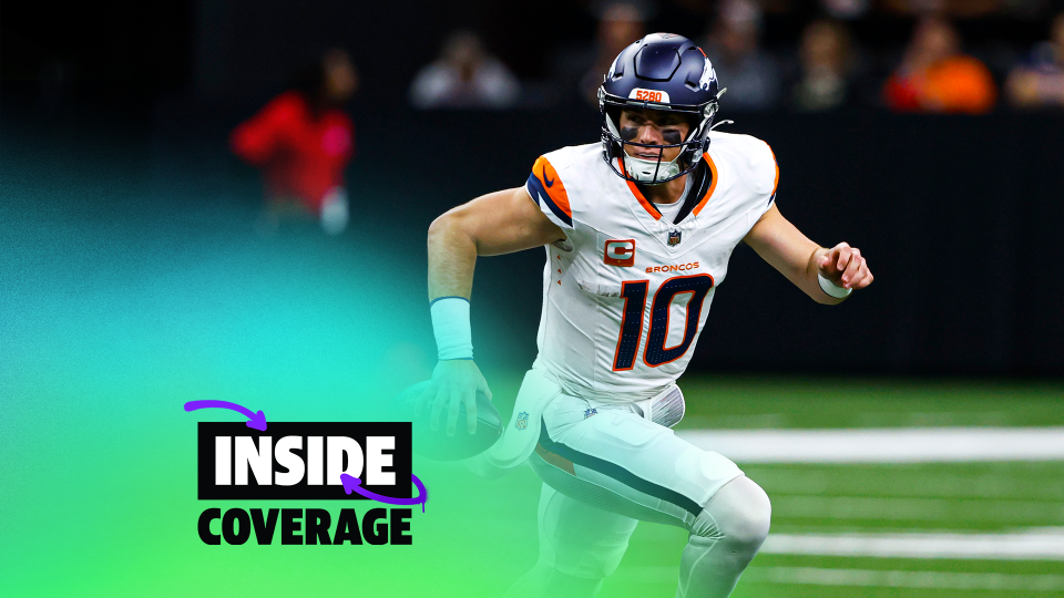 Denver Broncos quarterback Bo Nix scrambles up field during the first half of an NFL football game against the New Orleans Saints, Thursday, Oct. 17, 2024, in New Orleans. (AP Photo/Butch Dill)