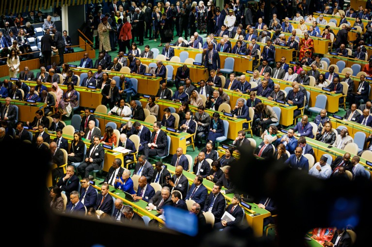 A general view of participants attending the meeting of the 79th UN General Assembly