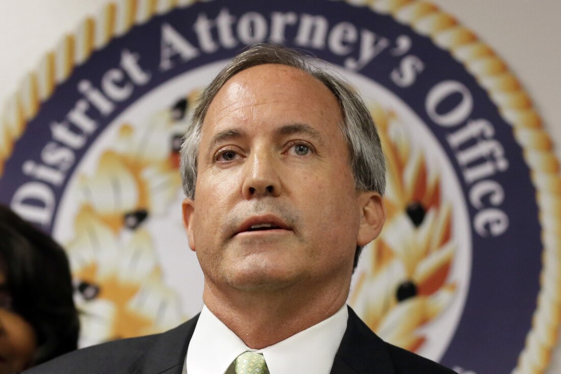 Texas Attorney General Ken Paxton is shown speaking at a news conference in Dallas on June 22, 2017.