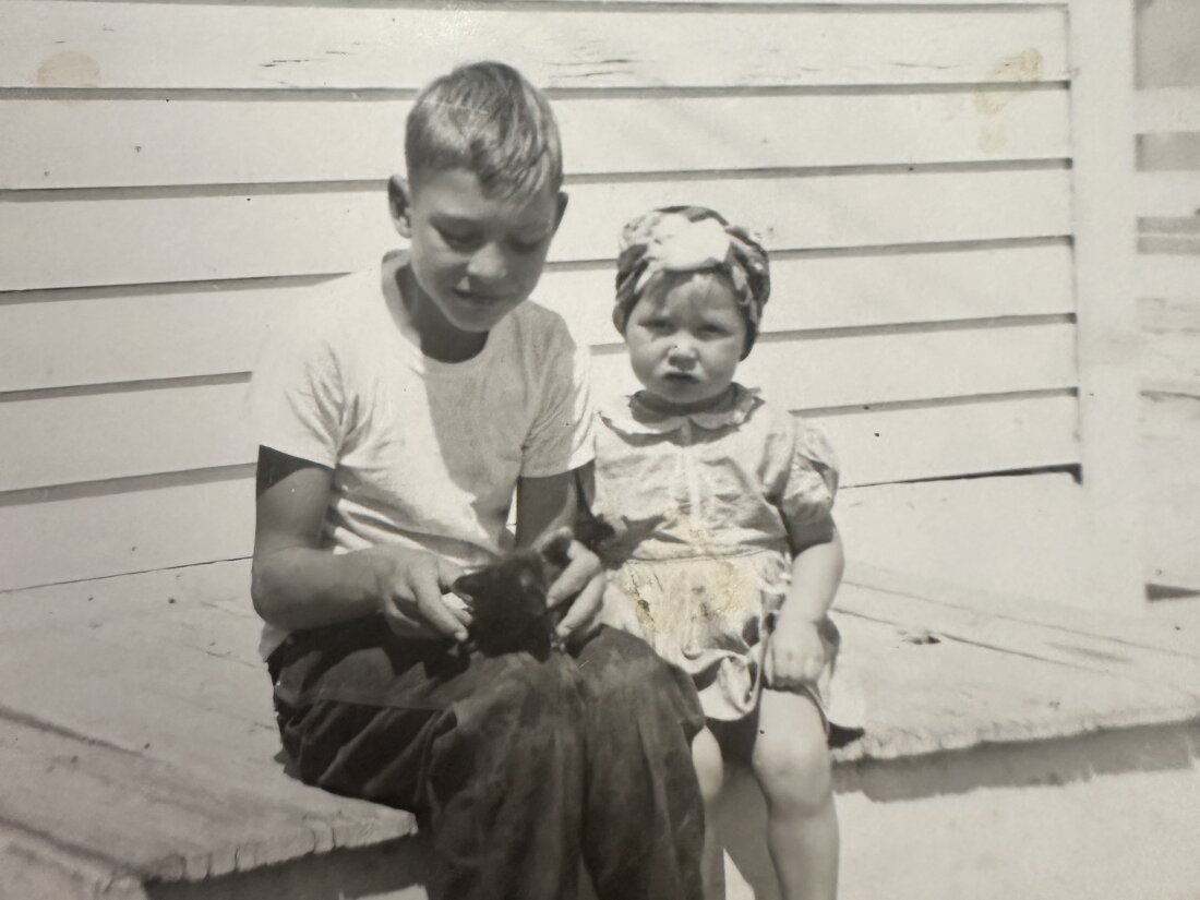 Pat Rush (right) with her brother in Arkansas.