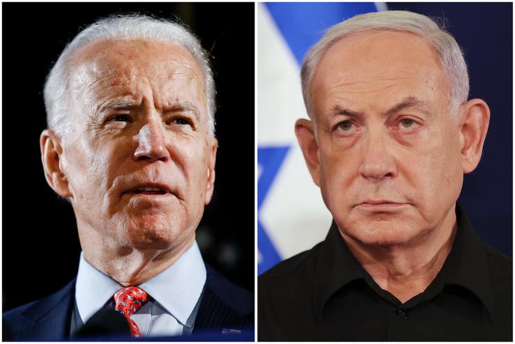 This combination image shows, U.S. President Joe Biden, left, and Israeli Prime Minister Benjamin Netanyahu, Oct. 28, 2023. AP-Yonhap