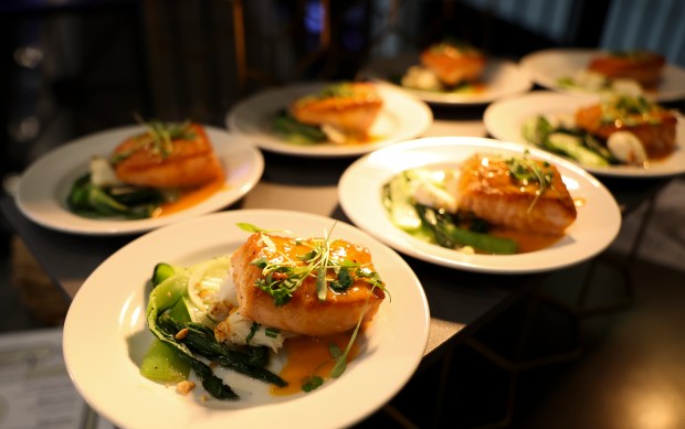 Ora king salmon at Queenie's Supper Club for the 2024-2025 season at the United Center. (Eileen T. Meslar/Chicago Tribune)