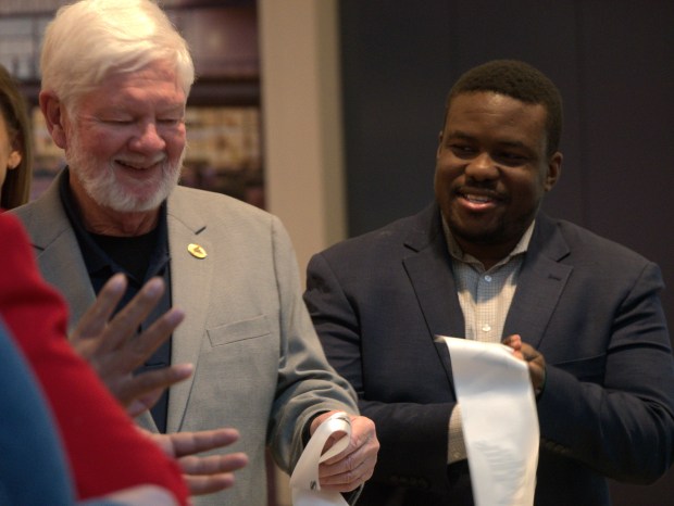 Thom Koch Jr., senior trustee of Vernon Hills, and Hawthorn General Manager Jack Yejekwe