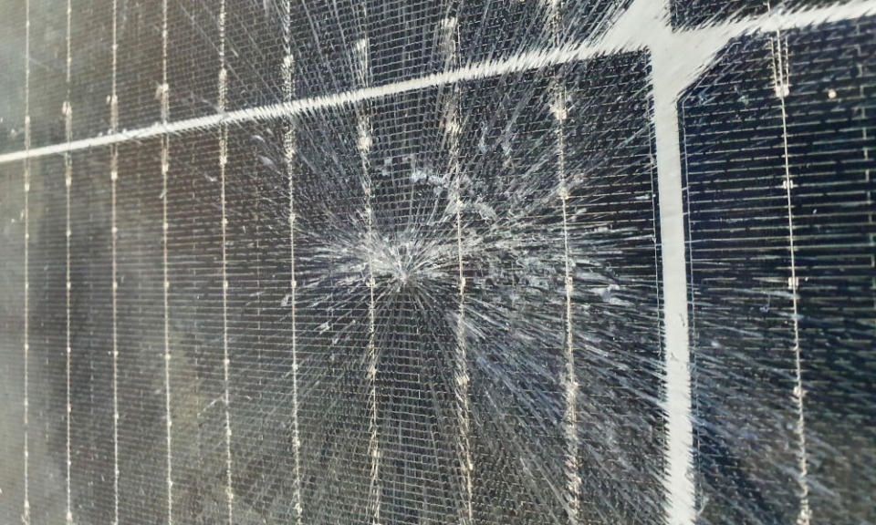 Close up of a damaged solar panel.