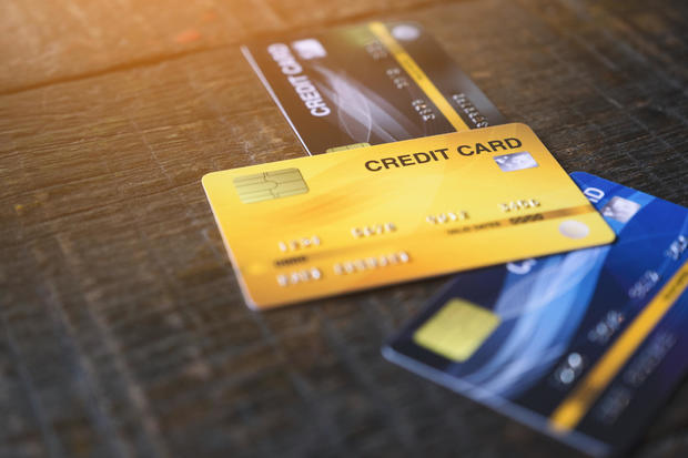 credit cards on wooden table