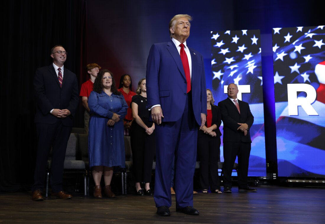 Former president Donald Trump spoke at a roundtable with faith leaders at Christ Chapel on Wednesday in Zebulon, Georgia. Trump was campaigning across Georgia as he Vice President Harris attempt to win over swing state voters.