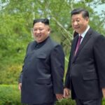 North Korean leader Kim Jong-un, left, walks alongside Chinese President Xi Jinping at the Kumsusan State Guesthouse in Pyongyang, in this picture carried by the North's official Korean Central News Agency, June 21, 2019. Yonhap