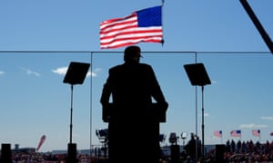 Donald Trump speaks at a campaign rally at Dodge County airport