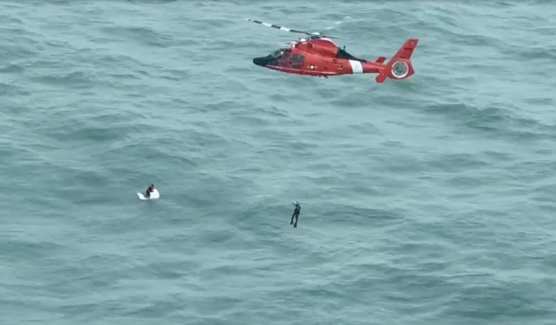 A man survived a harrowing ordeal in open water as Hurricane Milton passed nearby, spending the night clinging to a large cooler before being rescued by a Coast Guard helicopter crew some 30 miles from shore.